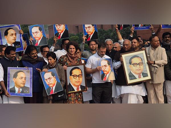 Opposition MPs stage protest in Parliament against Amit Shah's remarks on Babasaheb Ambedkar